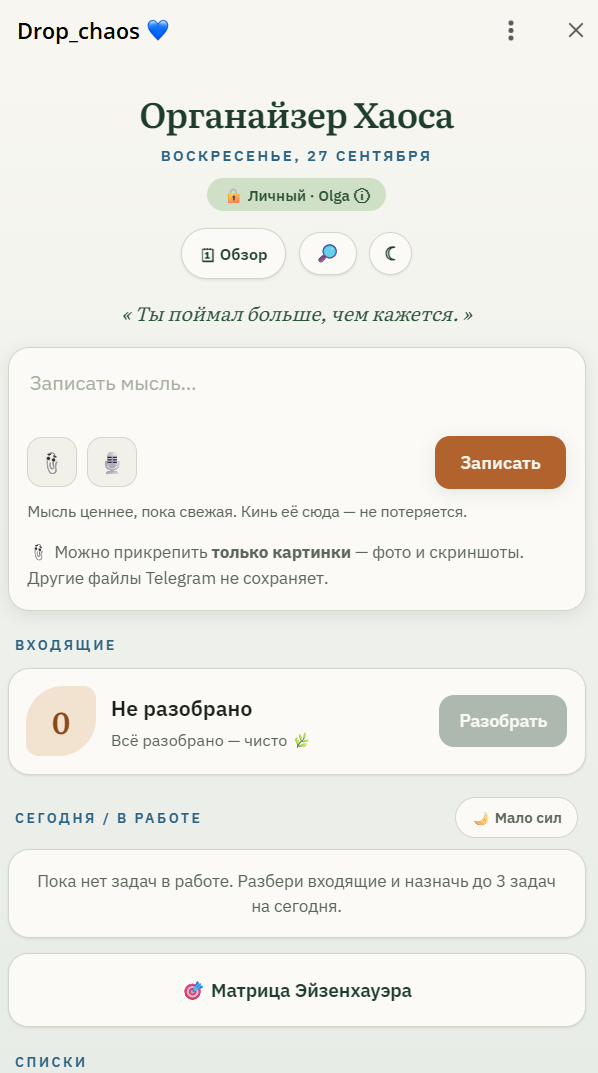 Органайзер Хаоса: захват мысли и входящие