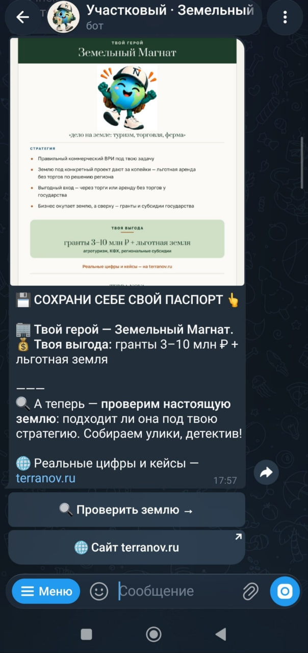 Паспорт «Земельный Магнат» — персональный результат воронки